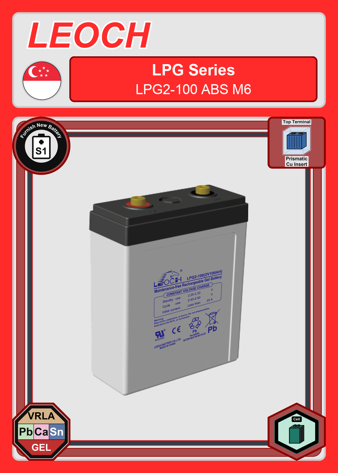 Furnish New Battery Leoch Battery LPG Series LPG2 100 ABS M6