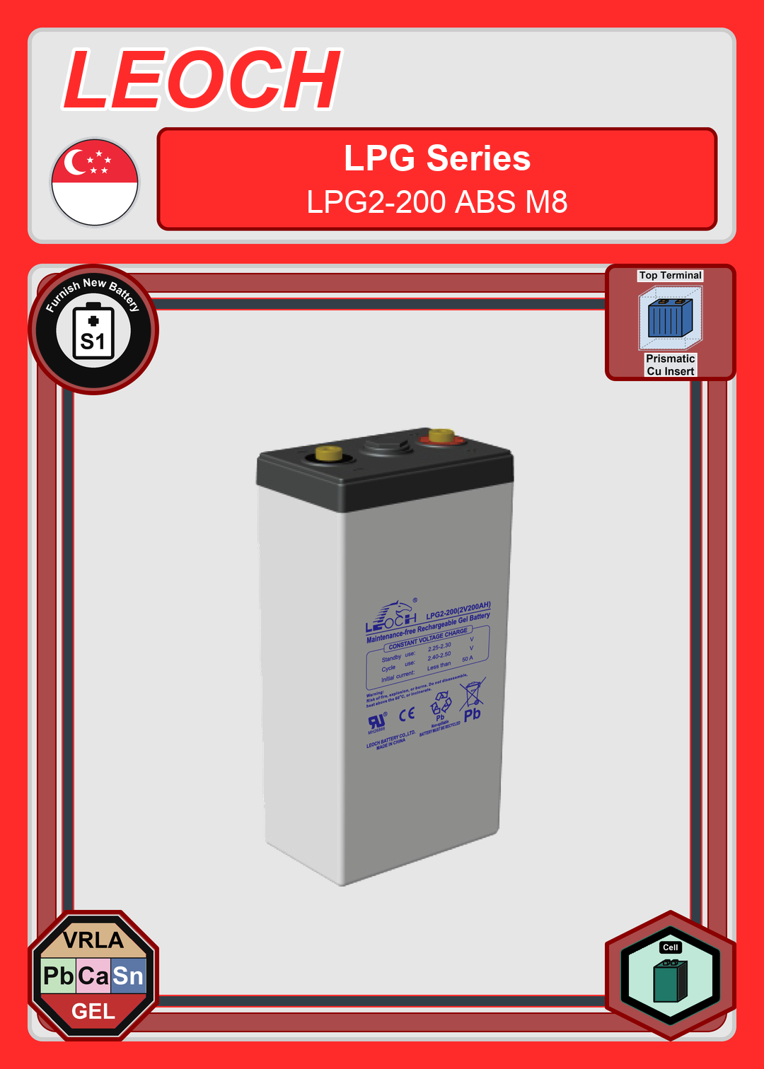 Furnish New Battery Leoch Battery LPG Series LPG2 200 ABS M8