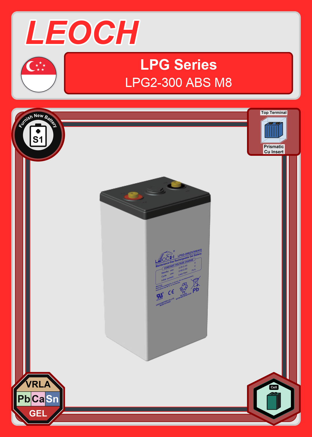 Furnish New Battery Leoch Battery LPG Series LPG2 300 ABS M8