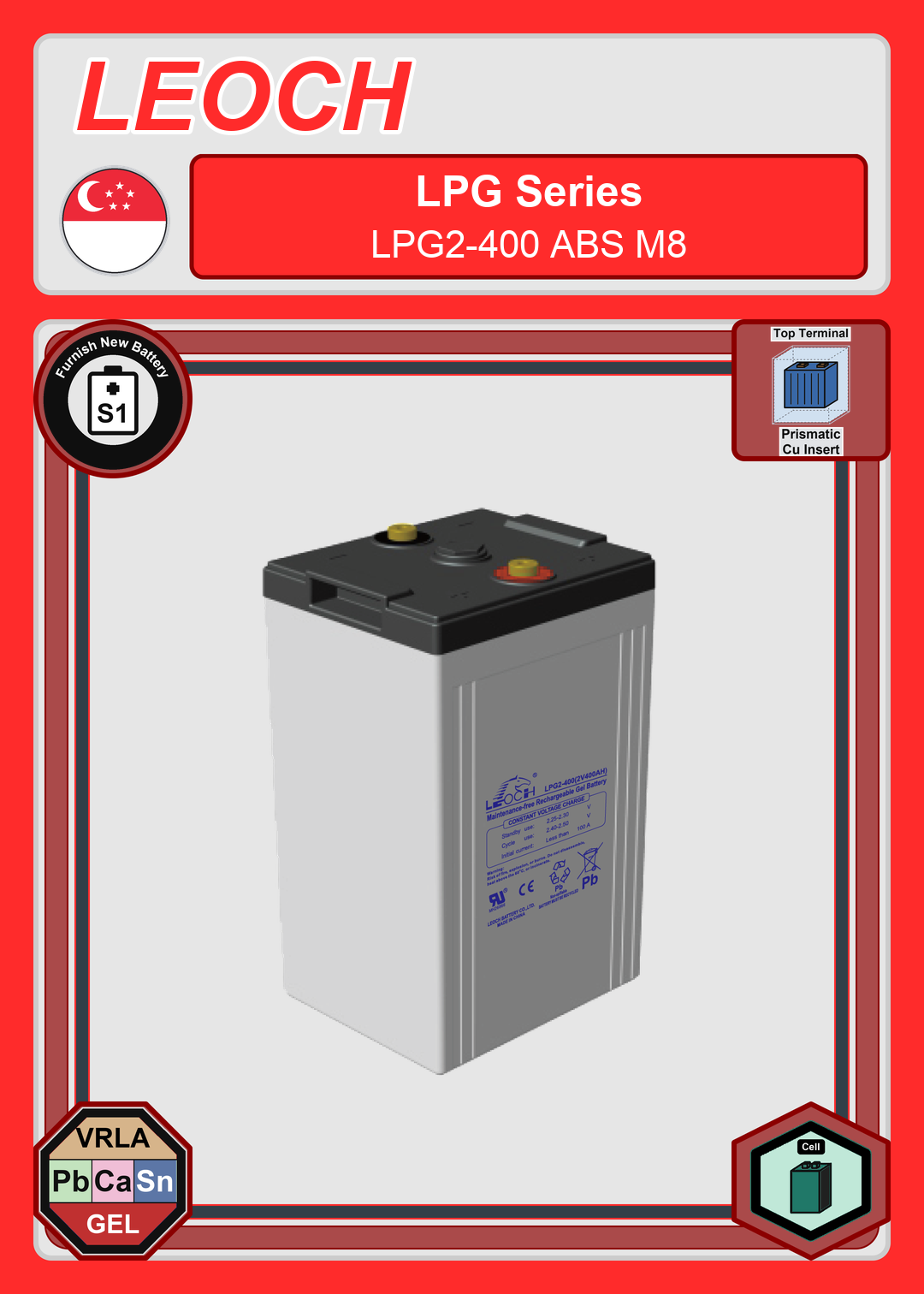 Furnish New Battery Leoch Battery LPG Series LPG2 400 ABS M8