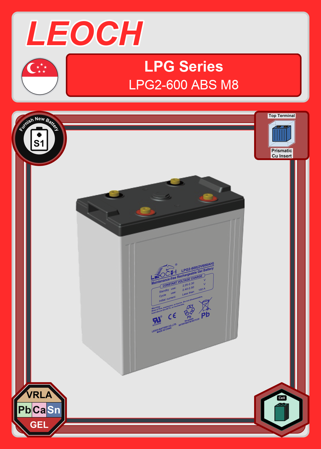 Furnish New Battery Leoch Battery LPG Series LPG2 600 ABS M8