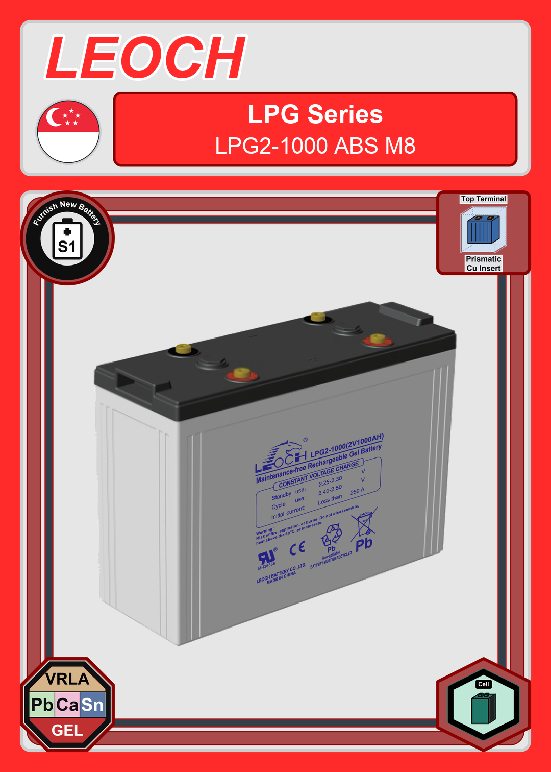 Furnish New Battery Leoch Battery LPG Series LPG2 1000 ABS M8