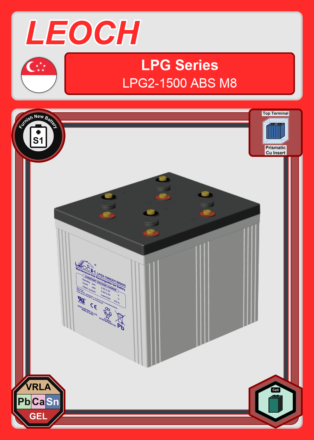 Furnish New Battery Leoch Battery LPG Series LPG2 1500 ABS M8