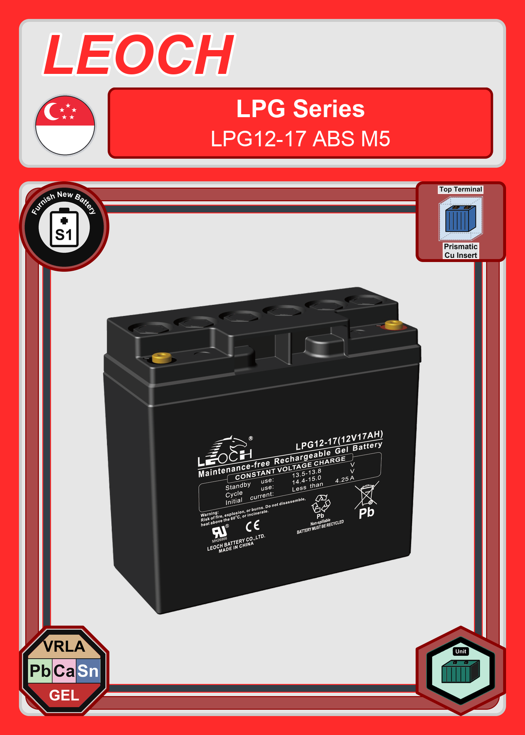 Furnish New Battery Leoch Battery LPG Series LPG12 17 ABS M5