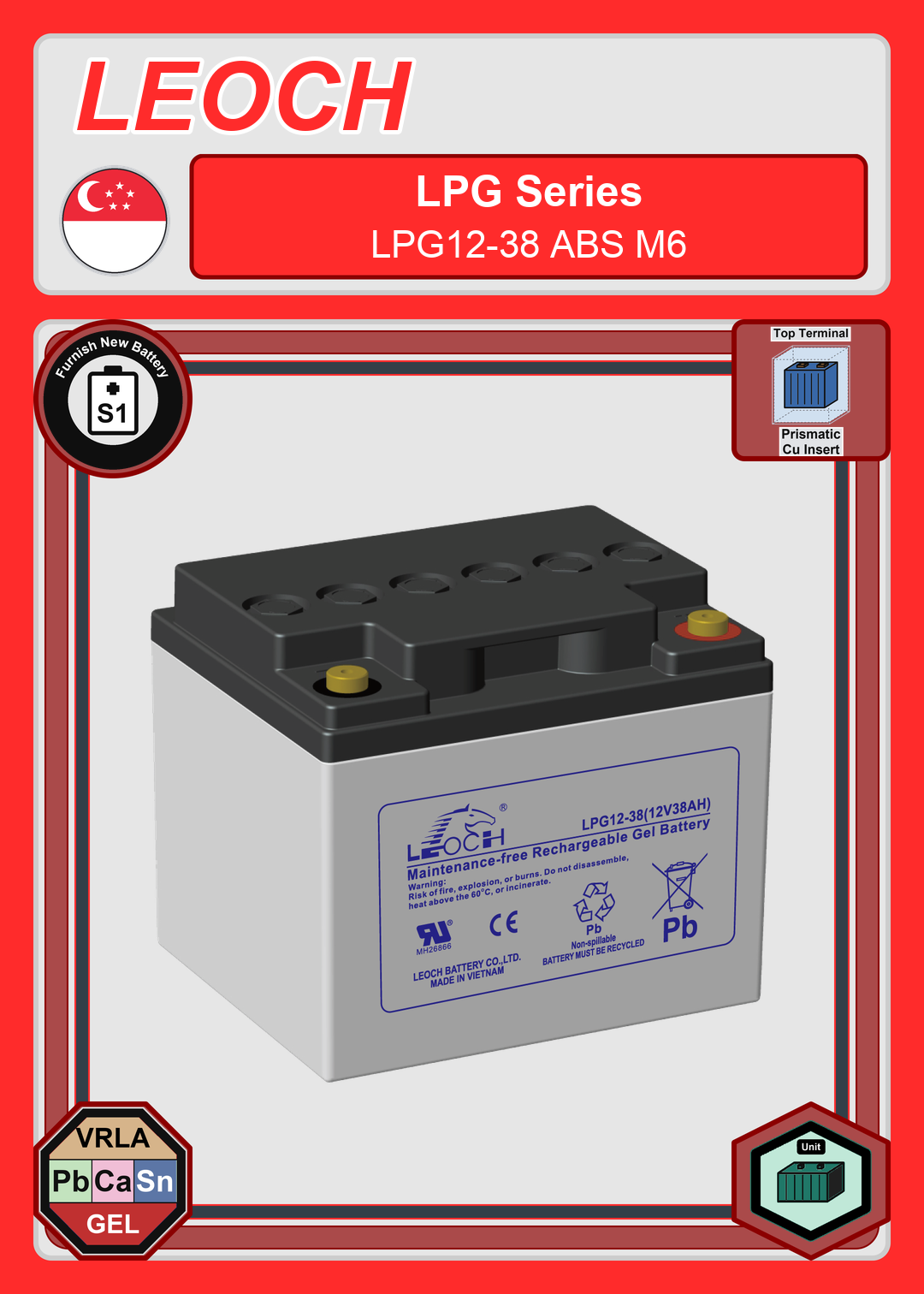 Furnish New Battery Leoch Battery LPG Series LPG12 38 ABS M6