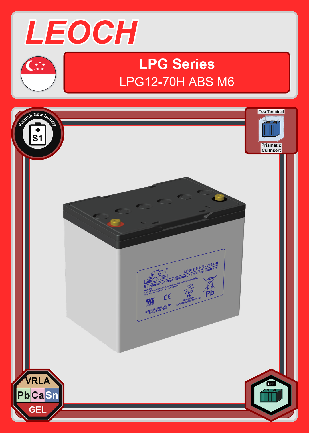 Furnish New Battery Leoch Battery LPG Series LPG12 70H ABS M6