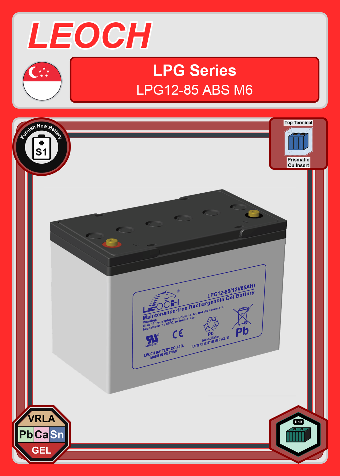 Furnish New Battery Leoch Battery LPG Series LPG12 85 ABS M6