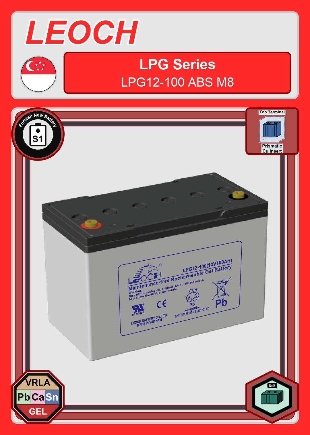 Furnish New Battery Leoch Battery LPG Series LPG12 100 ABS M8