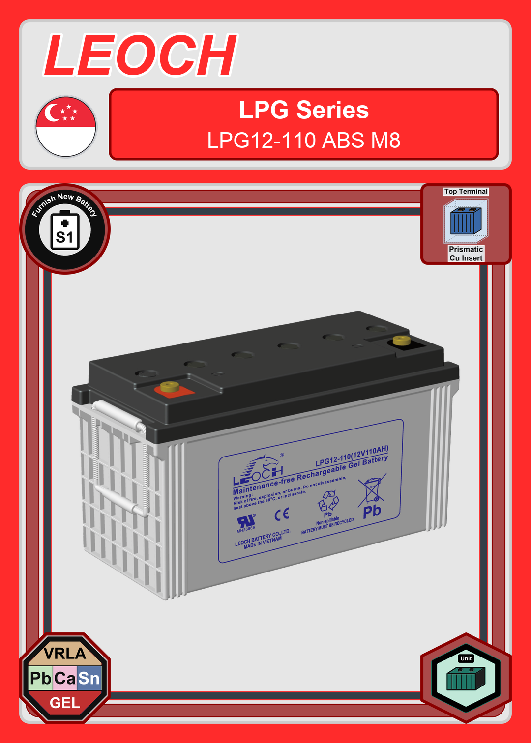 Furnish New Battery Leoch Battery LPG Series LPG12 110 ABS M8