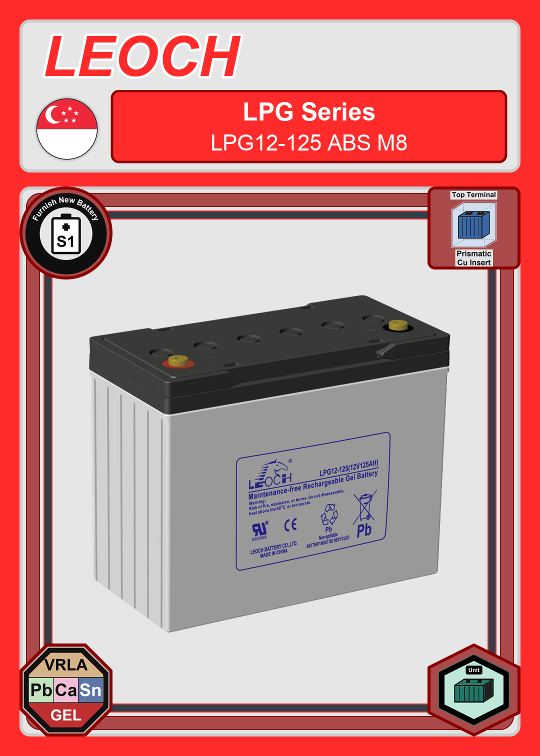 Furnish New Battery Leoch Battery LPG Series LPG12 125 ABS M8