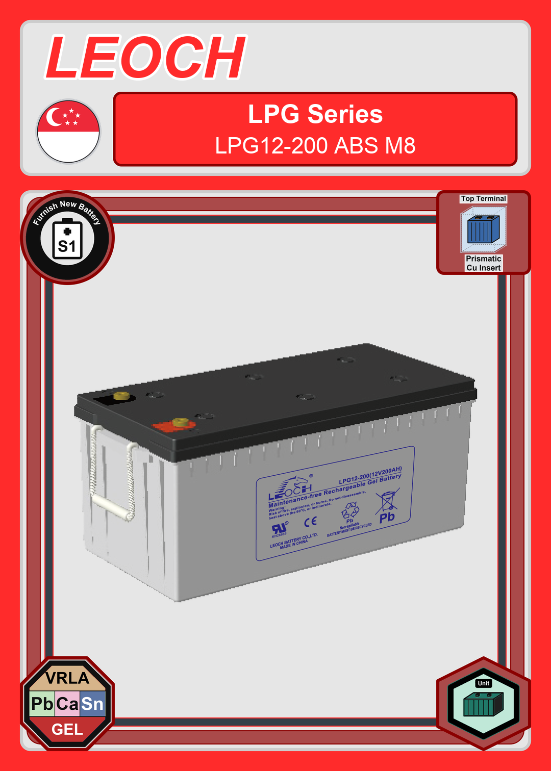 Furnish New Battery Leoch Battery LPG Series LPG12 200 ABS M8