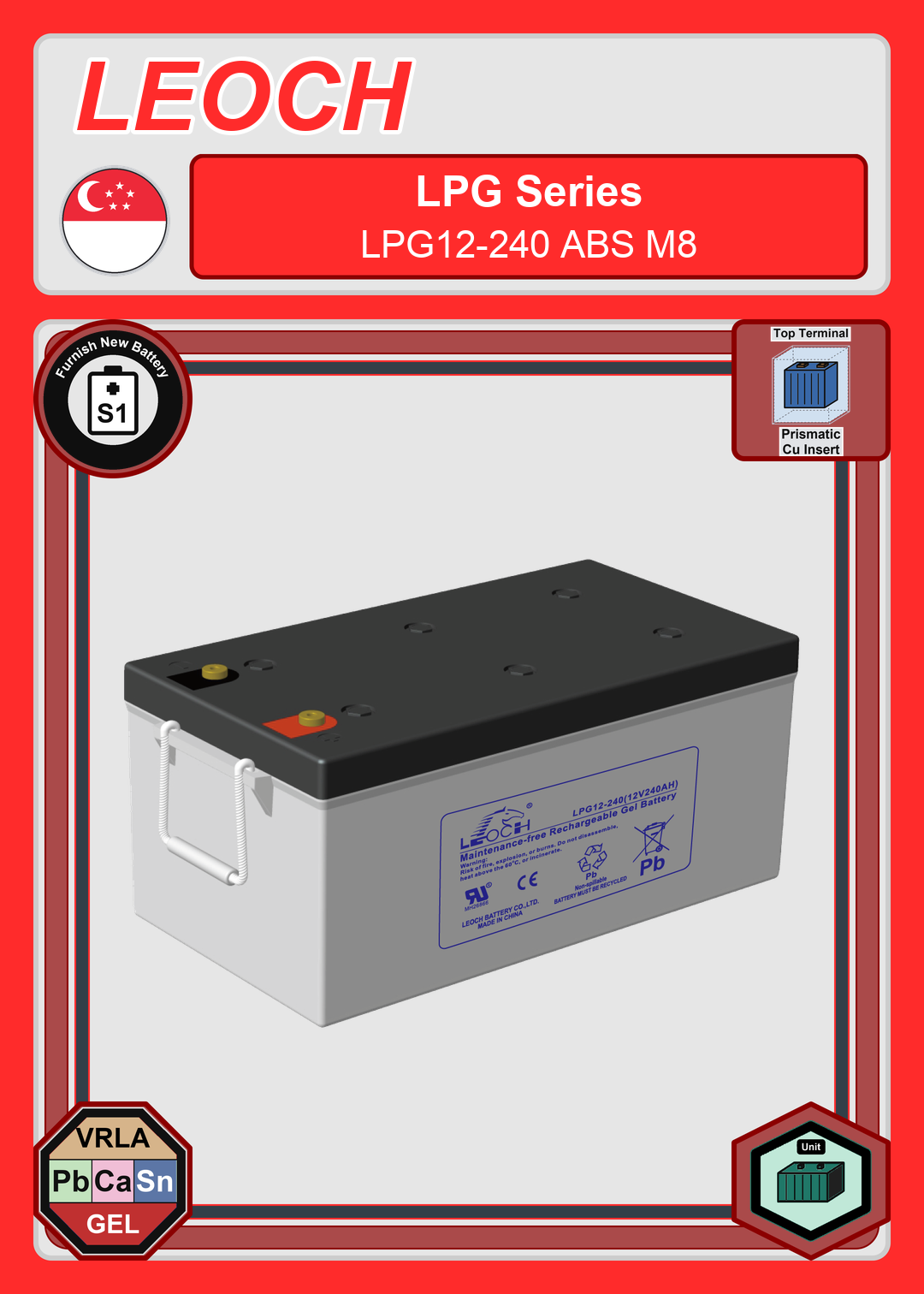 Furnish New Battery Leoch Battery LPG Series LPG12 240 ABS M8