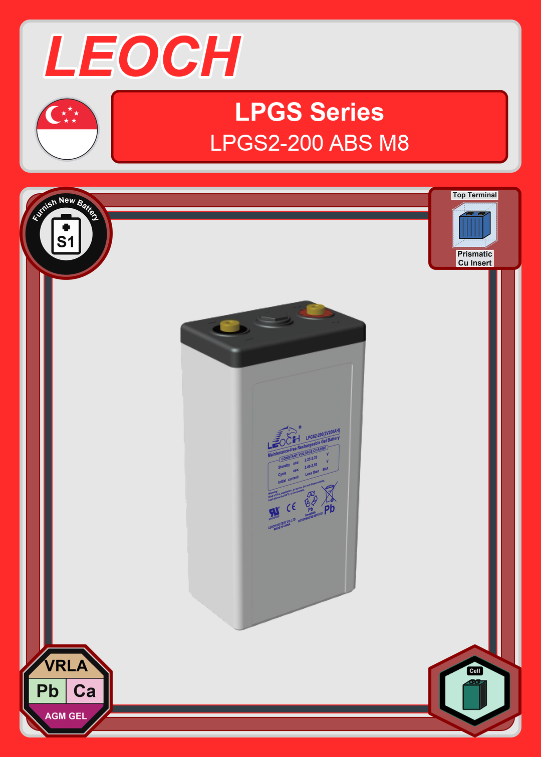 Furnish New Battery Leoch Battery LPGS Series LPGS2 200 ABS M8