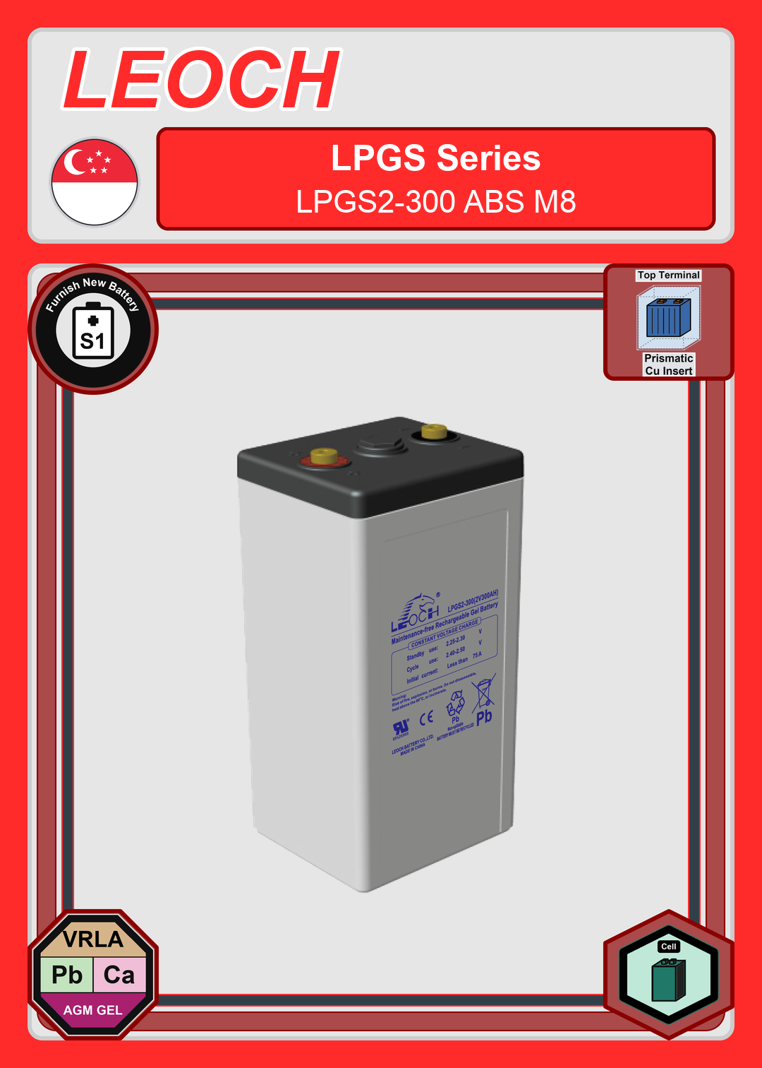 Furnish New Battery Leoch Battery LPGS Series LPGS2 300 ABS M8