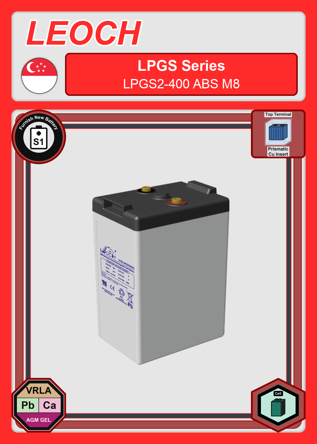 Furnish New Battery Leoch Battery LPGS Series LPGS2 400 ABS M8