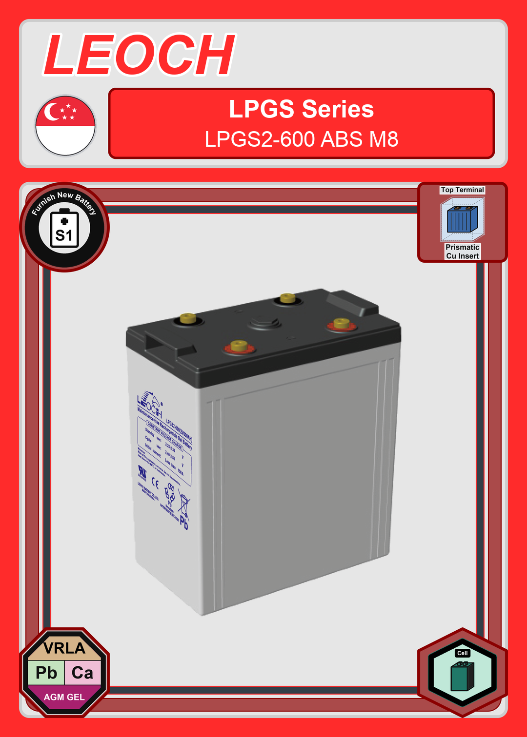 Furnish New Battery Leoch Battery LPGS Series LPGS2 600 ABS M8