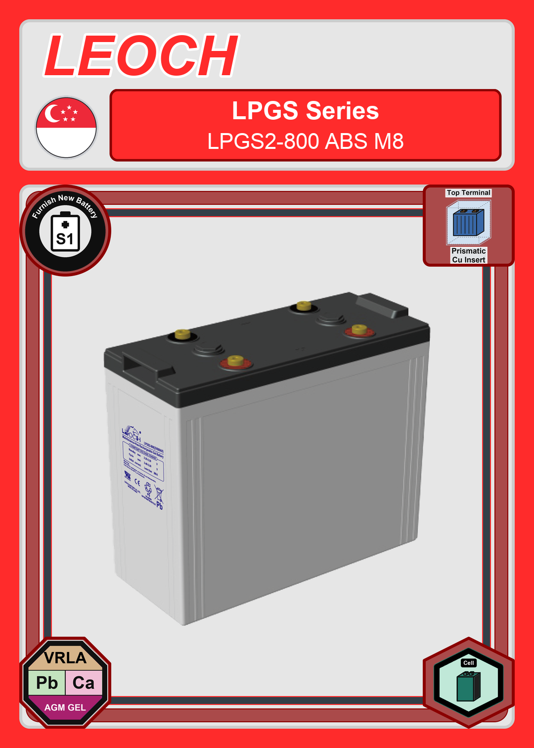 Furnish New Battery Leoch Battery LPGS Series LPGS2 800 ABS M8