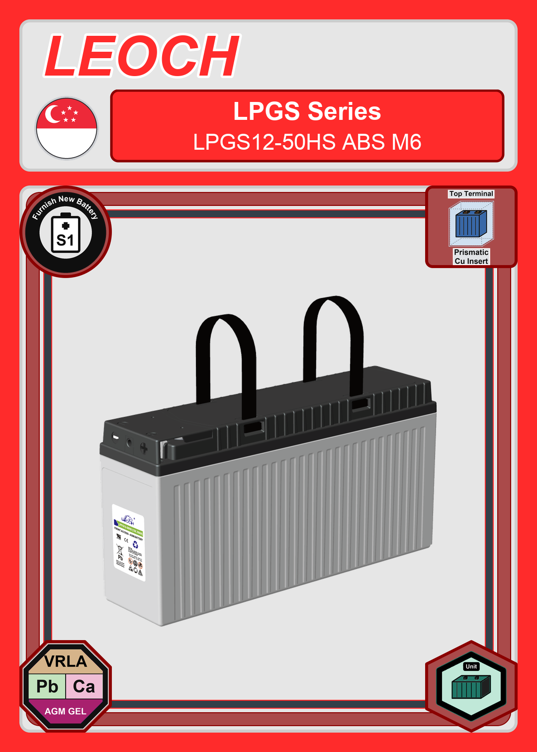 Furnish New Battery Leoch Battery LPGS Series LPGS12 50HS ABS M6