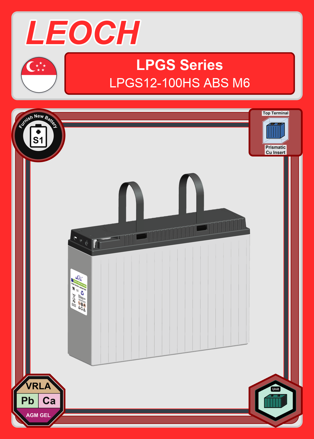 Furnish New Battery Leoch Battery LPGS Series LPGS12 100HS ABS M6