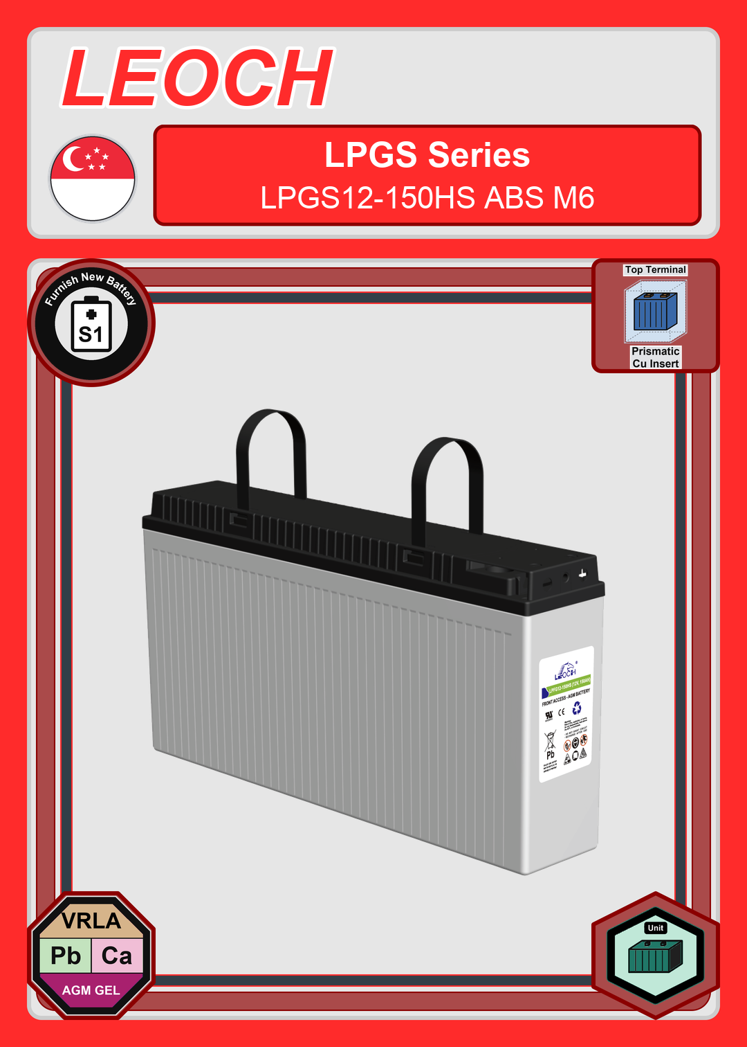 Furnish New Battery Leoch Battery LPGS Series LPGS12 150HS ABS M6