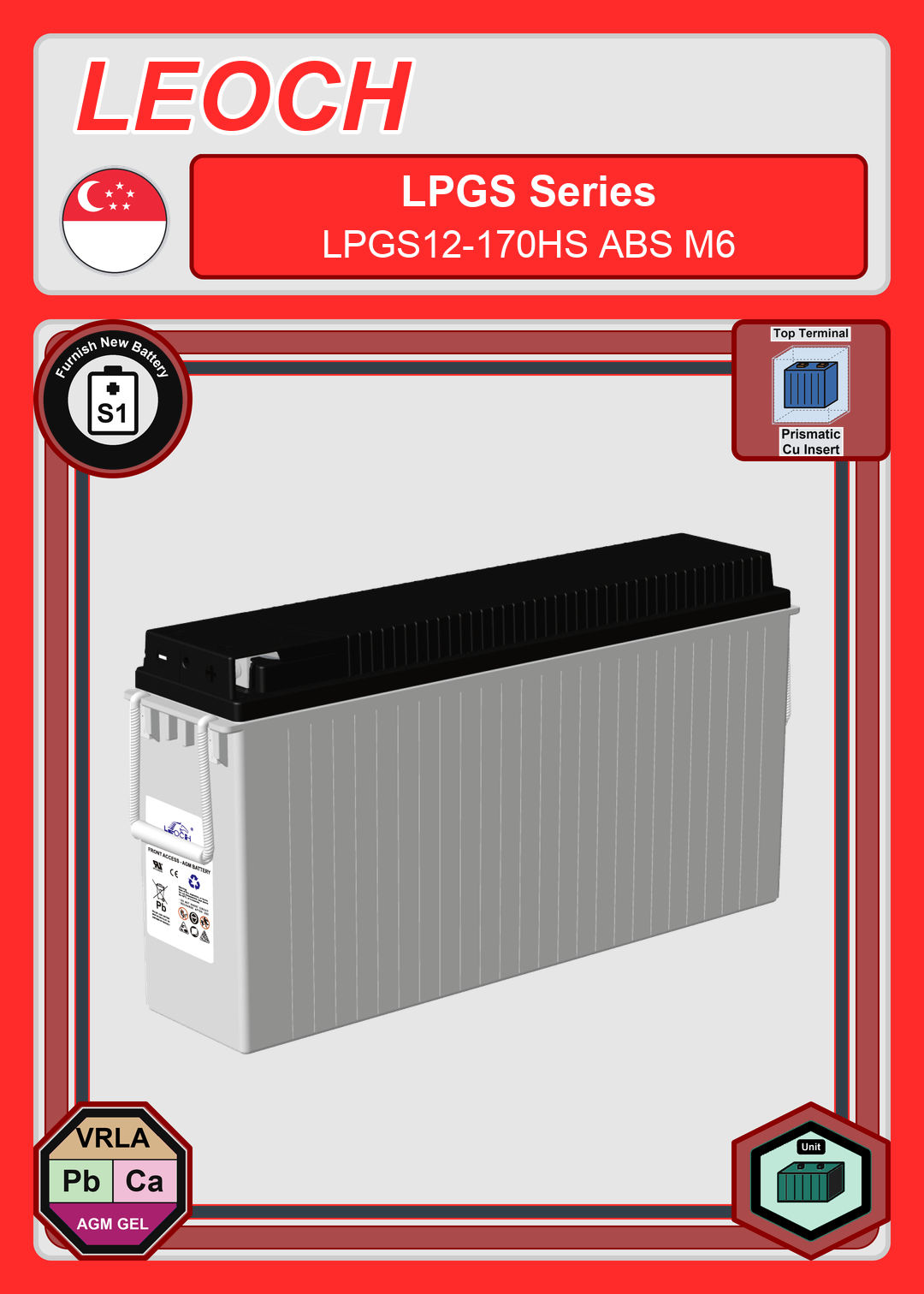 Furnish New Battery Leoch Battery LPGS Series LPGS12 170HS ABS M6
