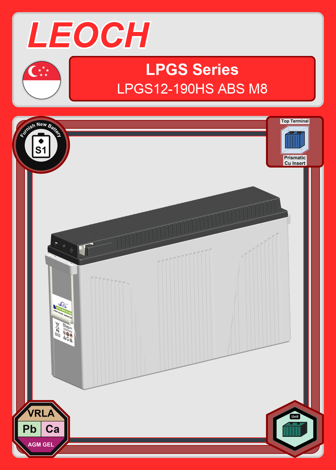 Furnish New Battery Leoch Battery LPGS Series LPGS12 190HS ABS M8