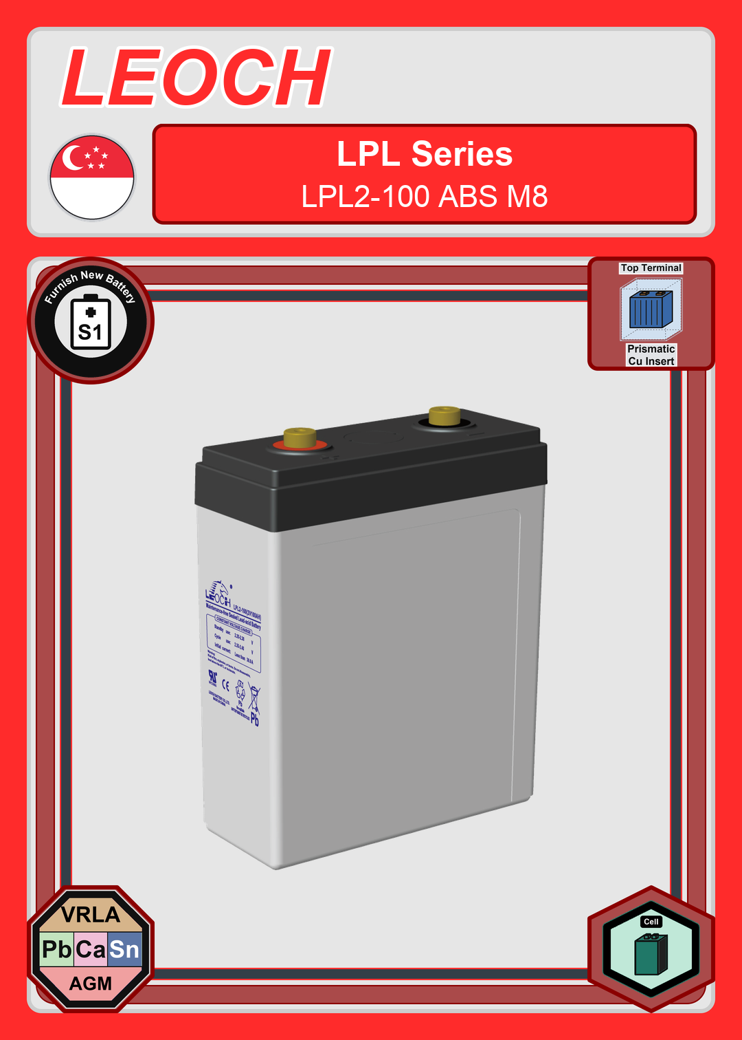 Furnish New Battery Leoch Battery LPL Series LPL2 100 ABS M8