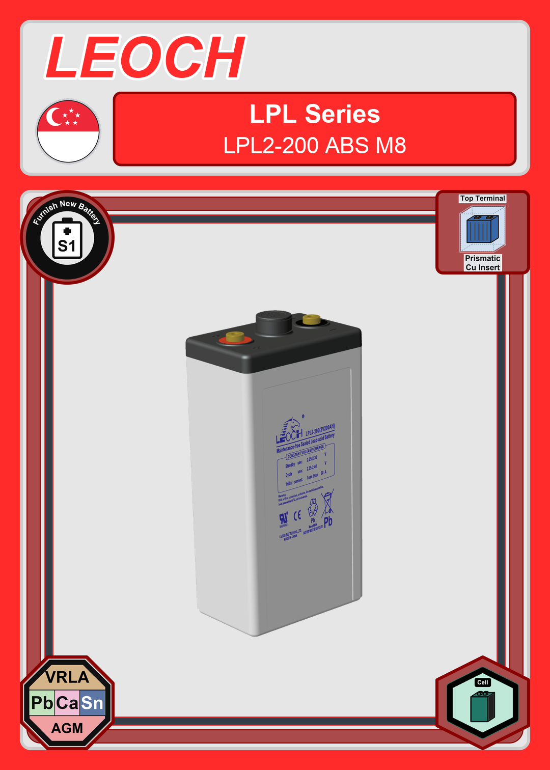 Furnish New Battery Leoch Battery LPL Series LPL2 200 ABS M8