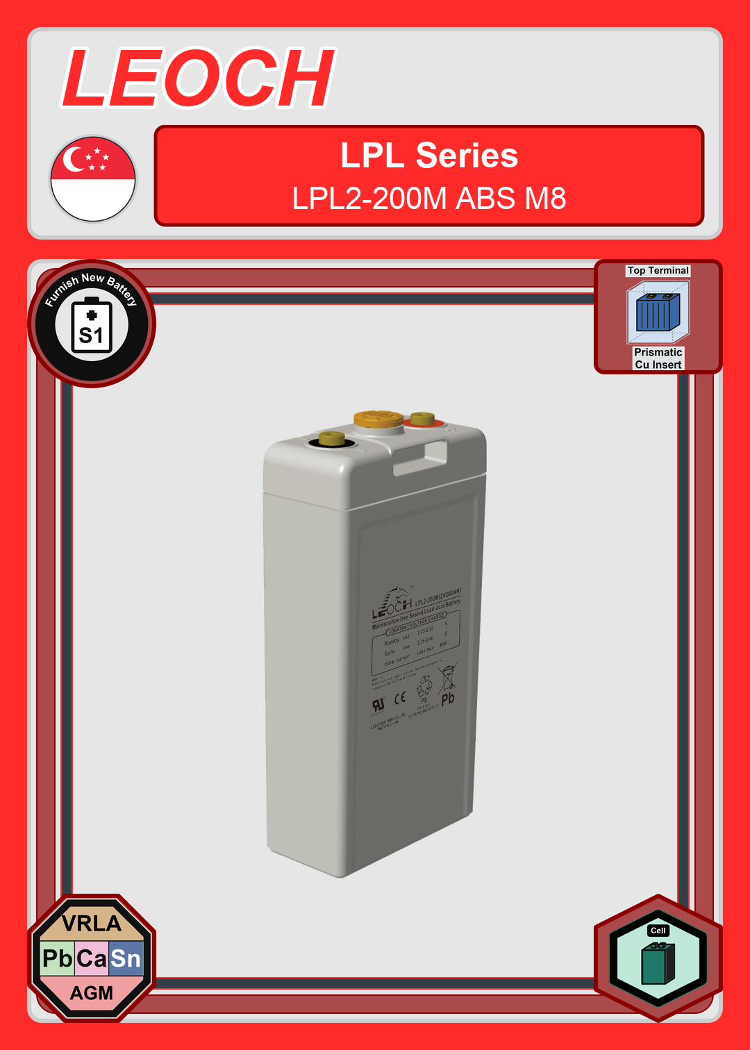 Furnish New Battery Leoch Battery LPL Series LPL2 200M ABS M8