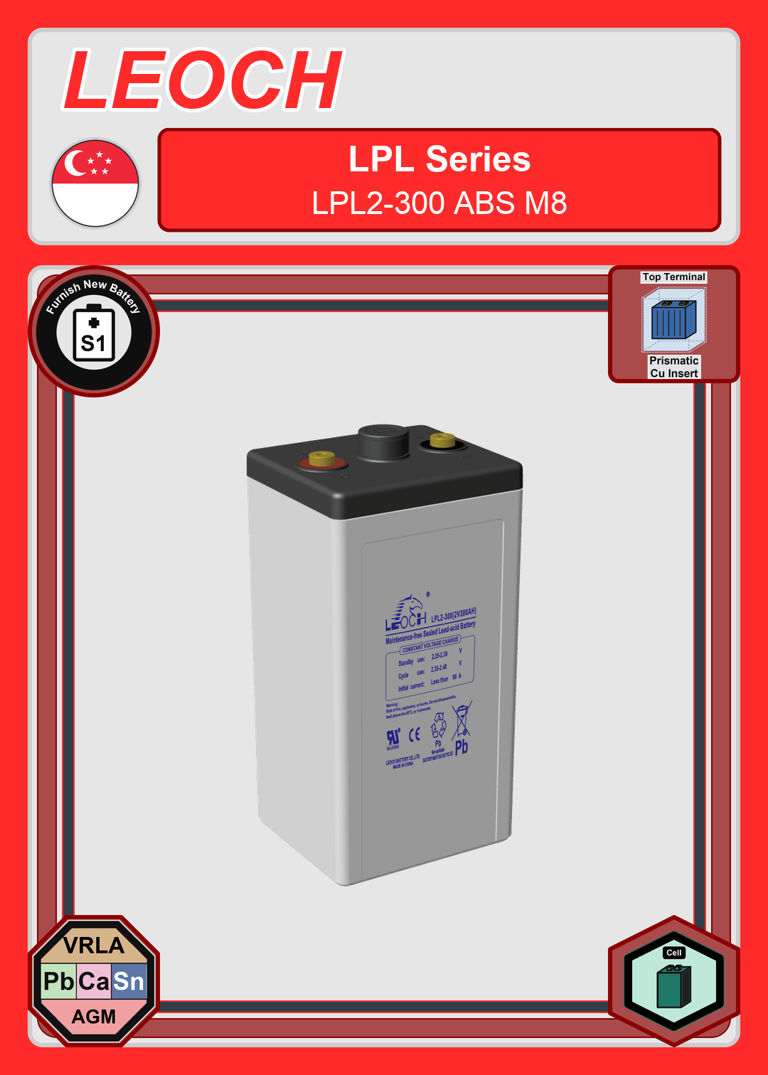 Furnish New Battery Leoch Battery LPL Series LPL2 300 ABS M8