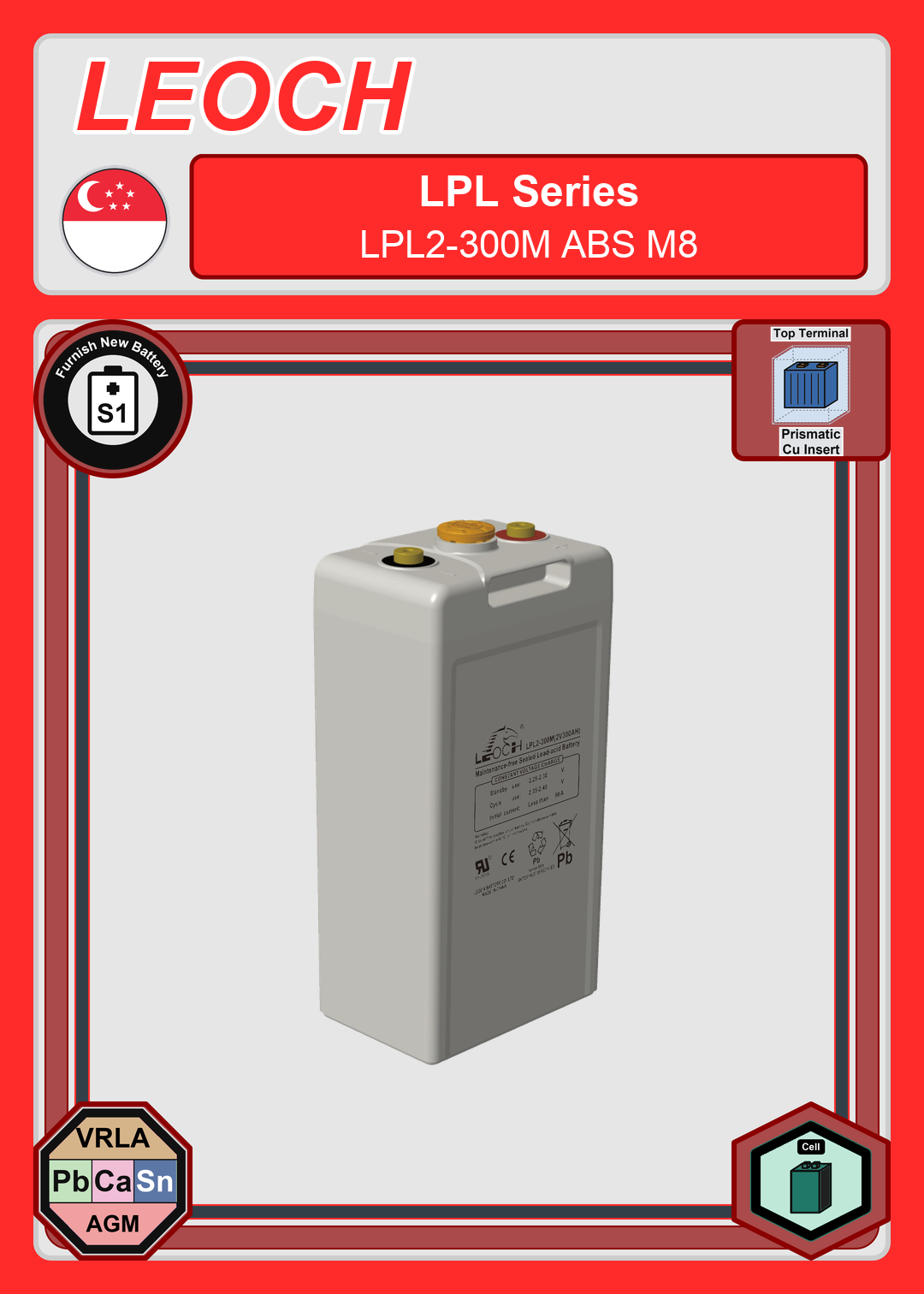 Furnish New Battery Leoch Battery LPL Series LPL2 300M ABS M8