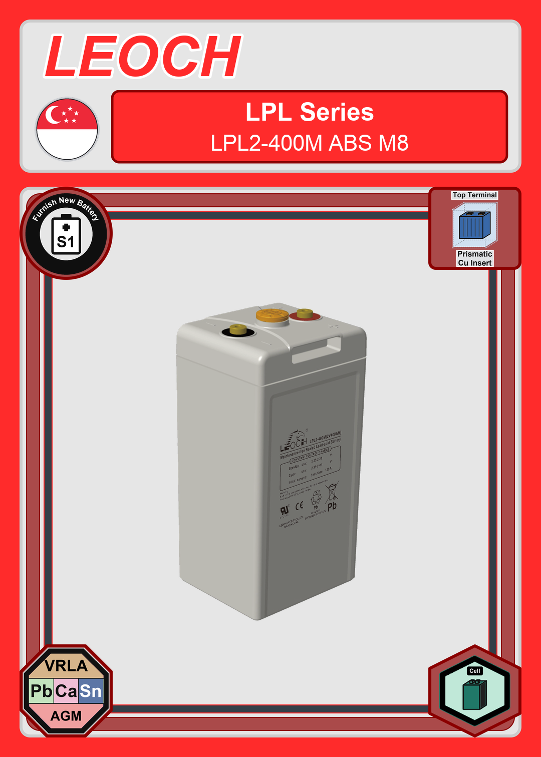 Furnish New Battery Leoch Battery LPL Series LPL2 400M ABS M8