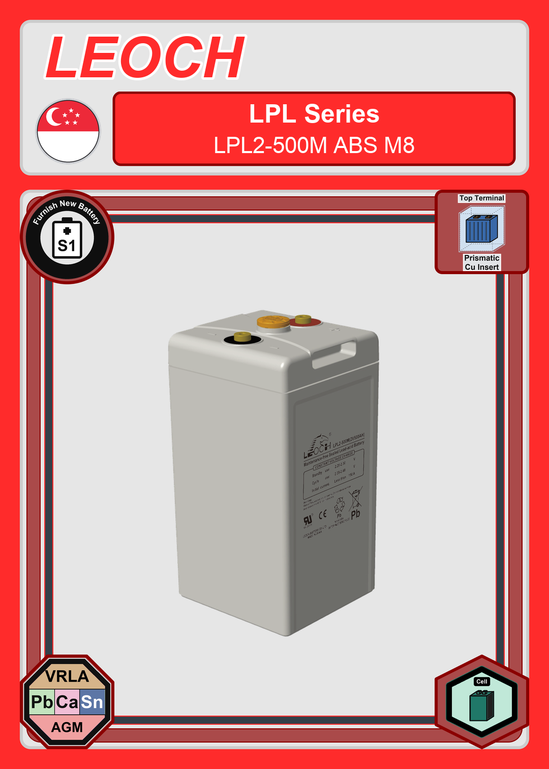 Furnish New Battery Leoch Battery LPL Series LPL2 500M ABS M8