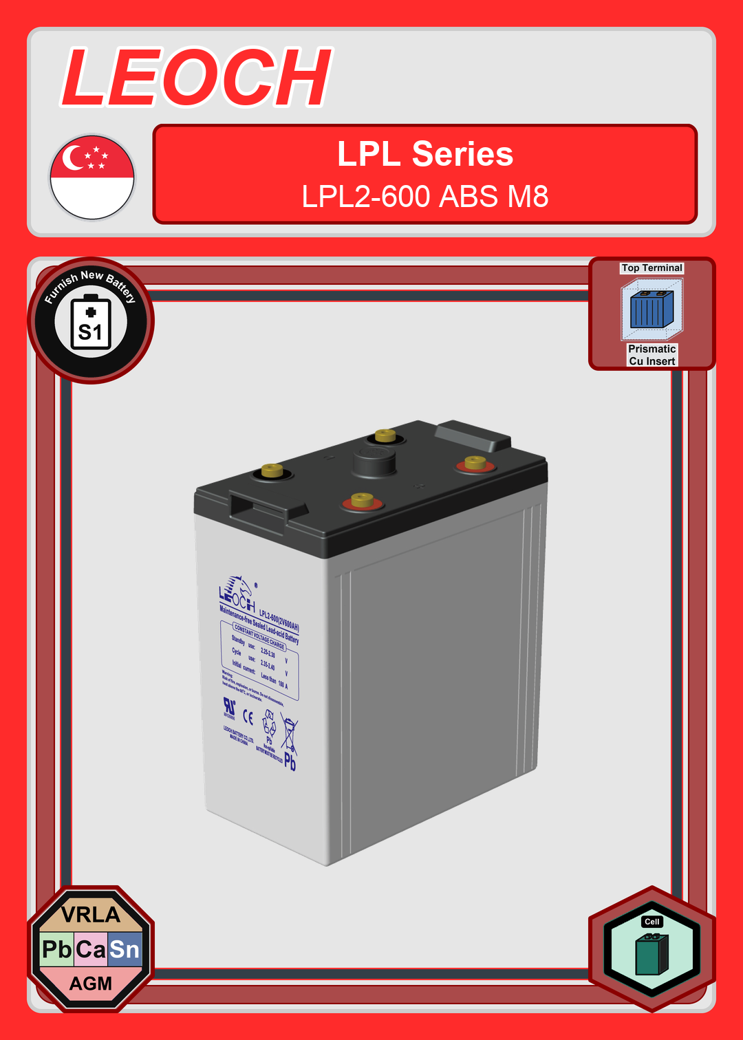Furnish New Battery Leoch Battery LPL Series LPL2 600 ABS M8