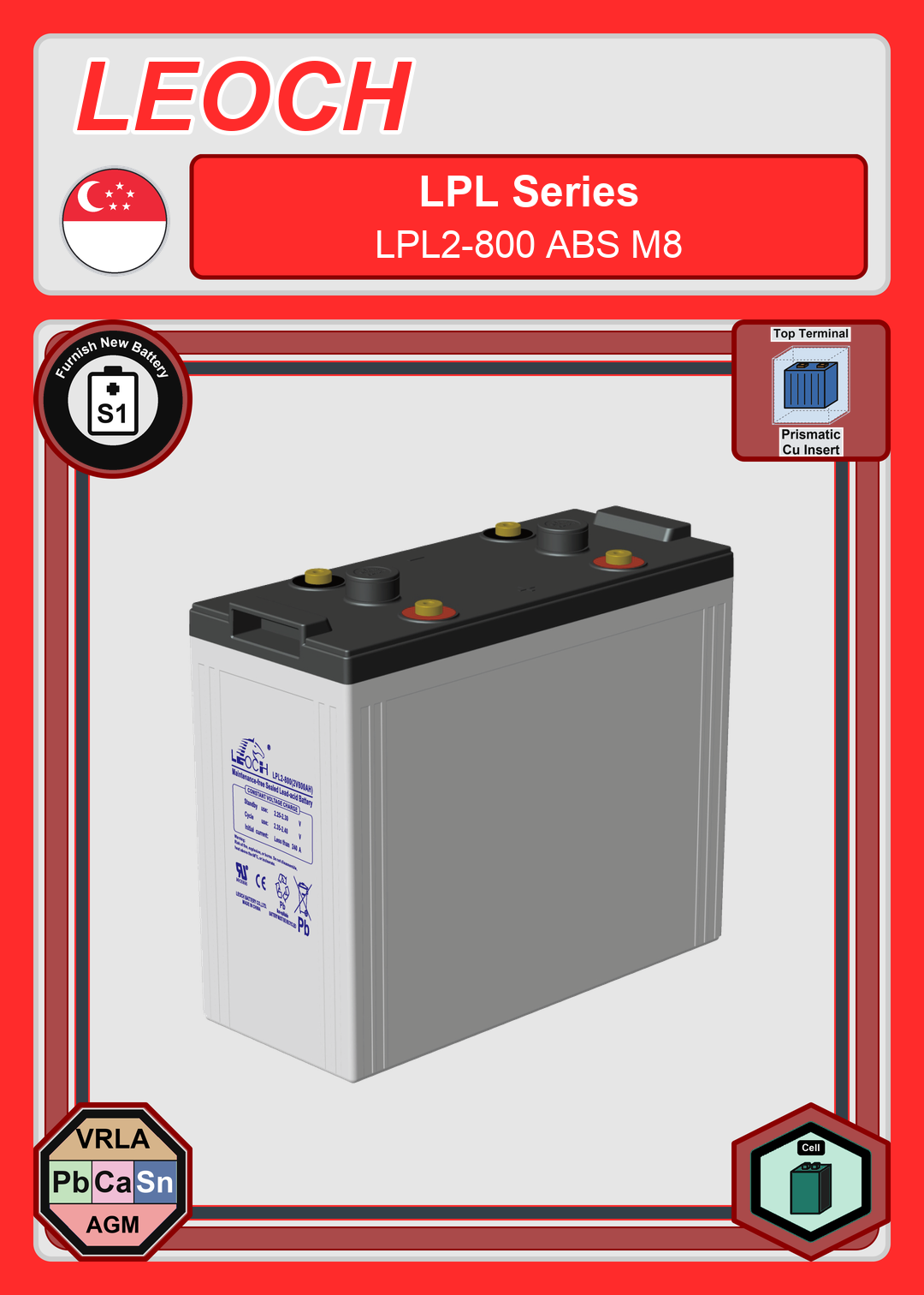 Furnish New Battery Leoch Battery LPL Series LPL2 800 ABS M8