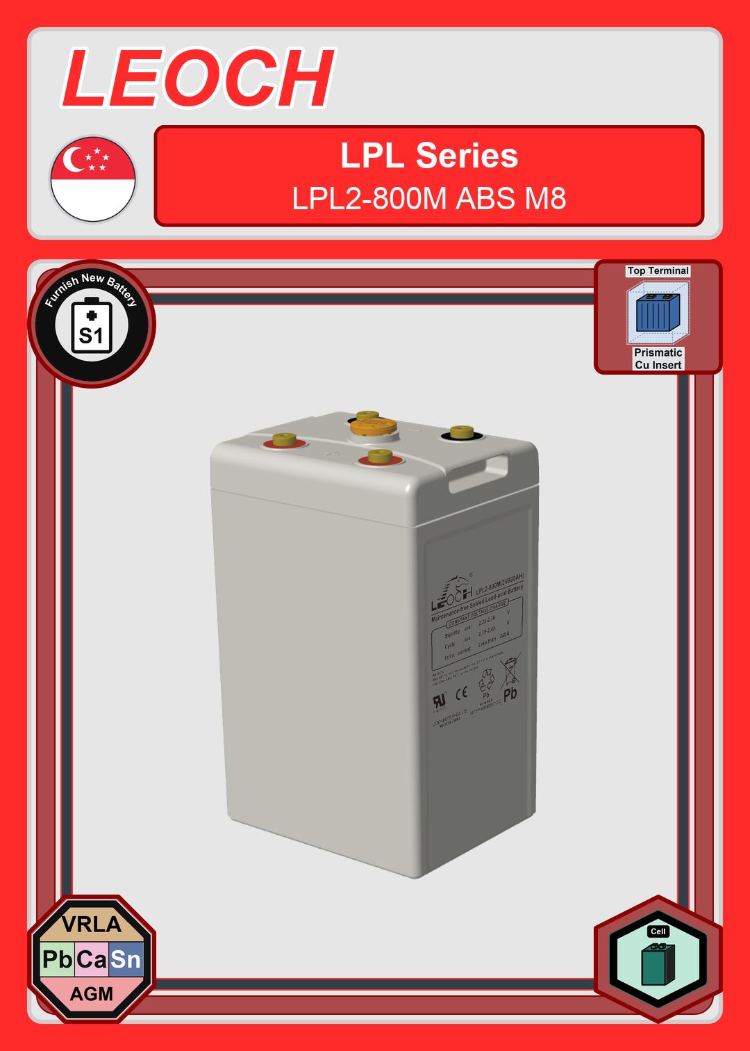 Furnish New Battery Leoch Battery LPL Series LPL2 800M ABS M8
