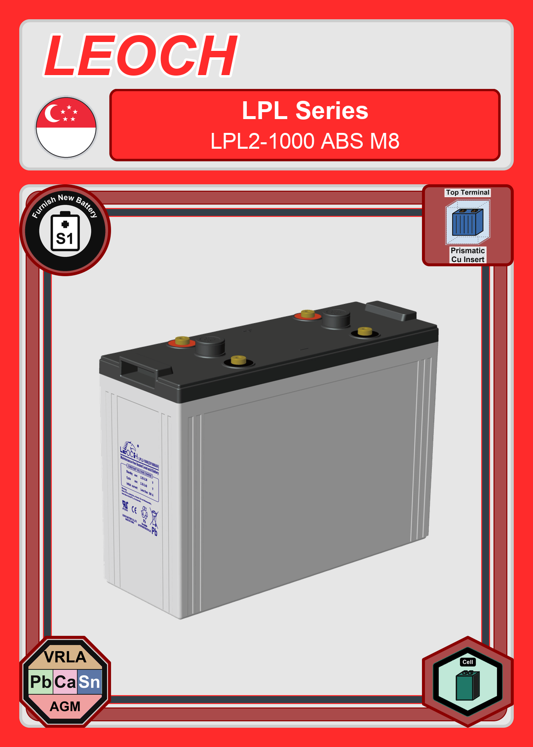 Furnish New Battery Leoch Battery LPL Series LPL2 1000 ABS M8