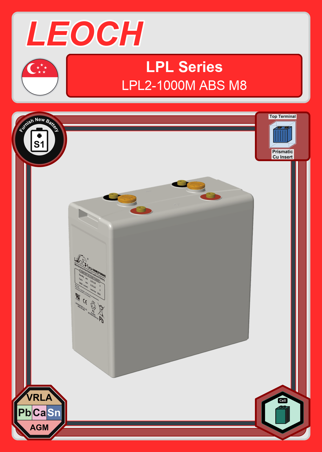 Furnish New Battery Leoch Battery LPL Series LPL2 1000M ABS M8