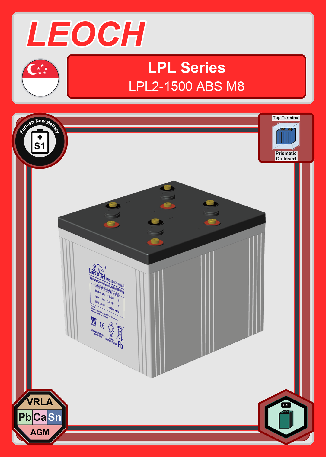 Furnish New Battery Leoch Battery LPL Series LPL2 1500 ABS M8