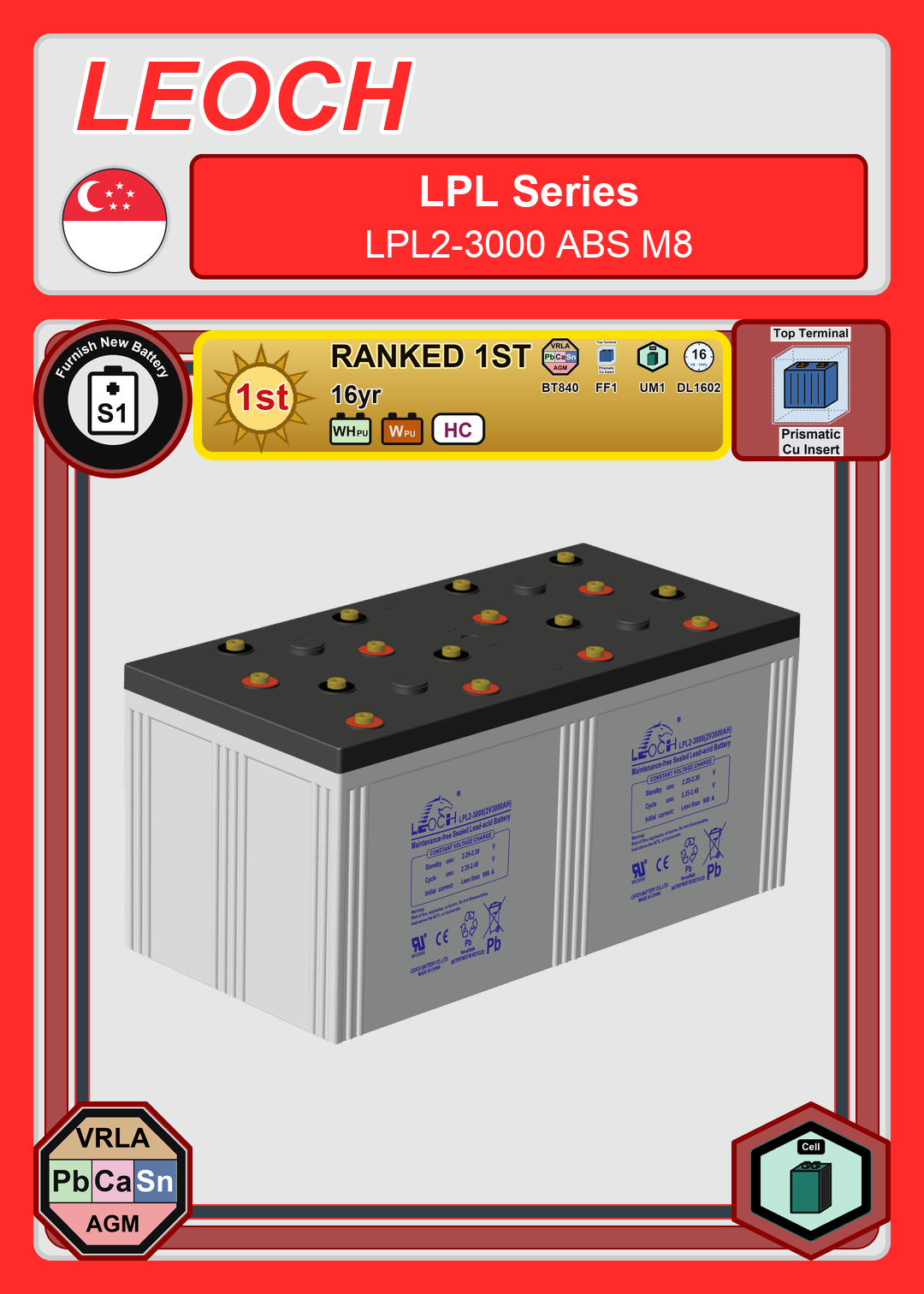 Furnish New Battery Leoch Battery LPL Series LPL2 3000 ABS M8