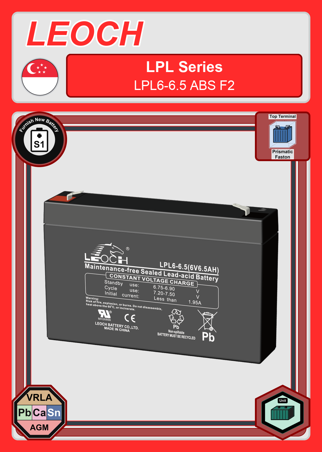 Furnish New Battery Leoch Battery LPL Series LPL6 6 5 ABS F2