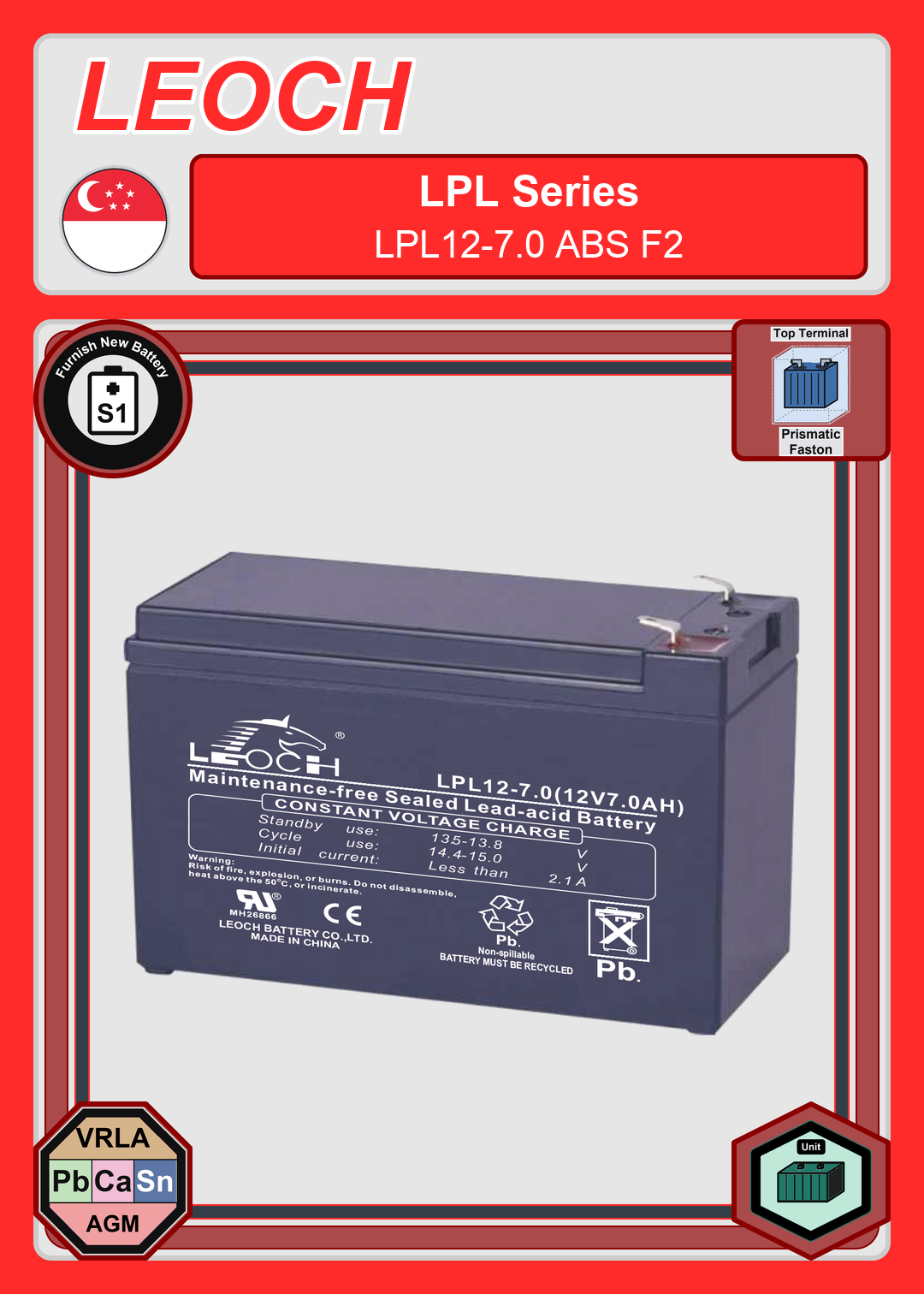 Furnish New Battery Leoch Battery LPL Series LPL12 7 0 ABS F2