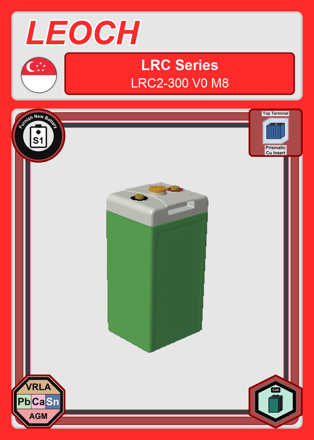 Furnish New Battery Leoch Battery LRC Series LRC2 300 V0 M8
