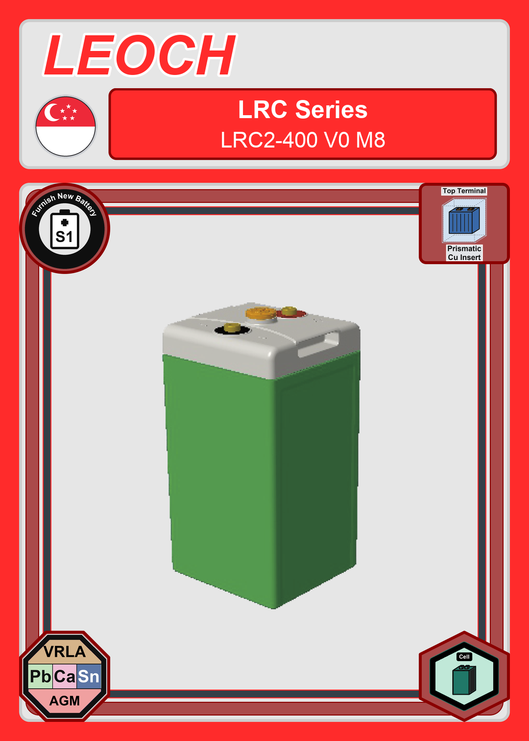 Furnish New Battery Leoch Battery LRC Series LRC2 400 V0 M8