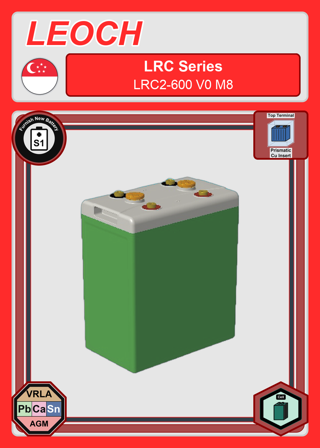 Furnish New Battery Leoch Battery LRC Series LRC2 600 V0 M8