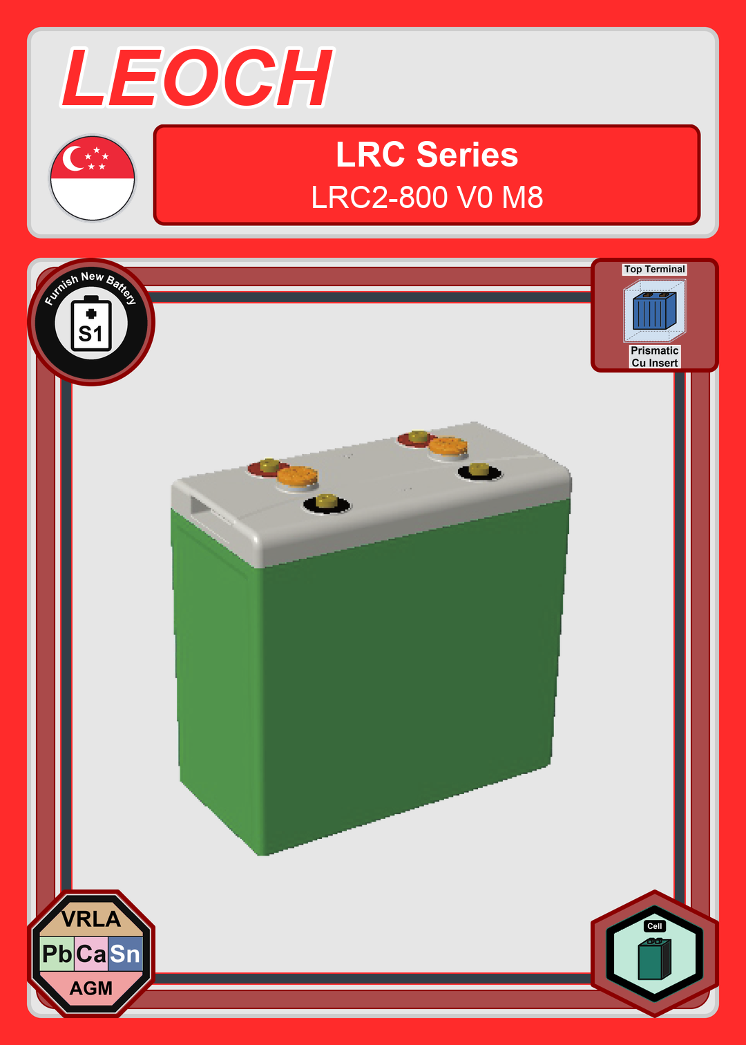 Furnish New Battery Leoch Battery LRC Series LRC2 800 V0 M8