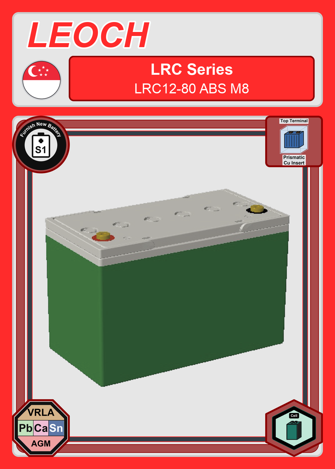 Furnish New Battery Leoch Battery LRC Series LRC12 80 ABS M8