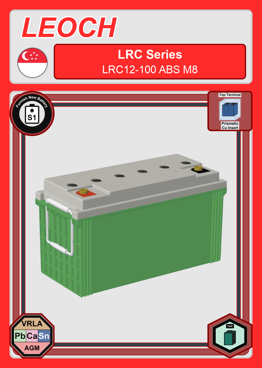 Furnish New Battery Leoch Battery LRC Series LRC12 100 ABS M8