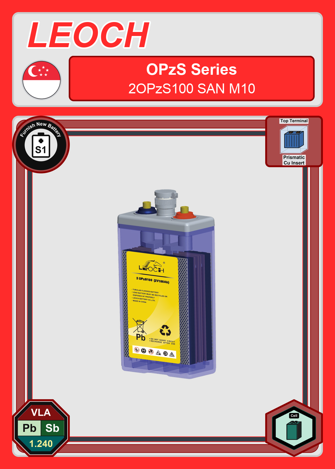 Furnish New Battery Leoch Battery OPzS Series 2OPzS100 SAN M10