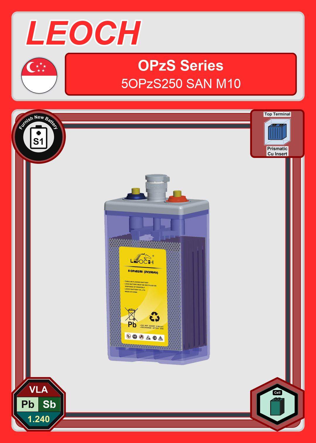 Furnish New Battery Leoch Battery OPzS Series 5OPzS250 SAN M10